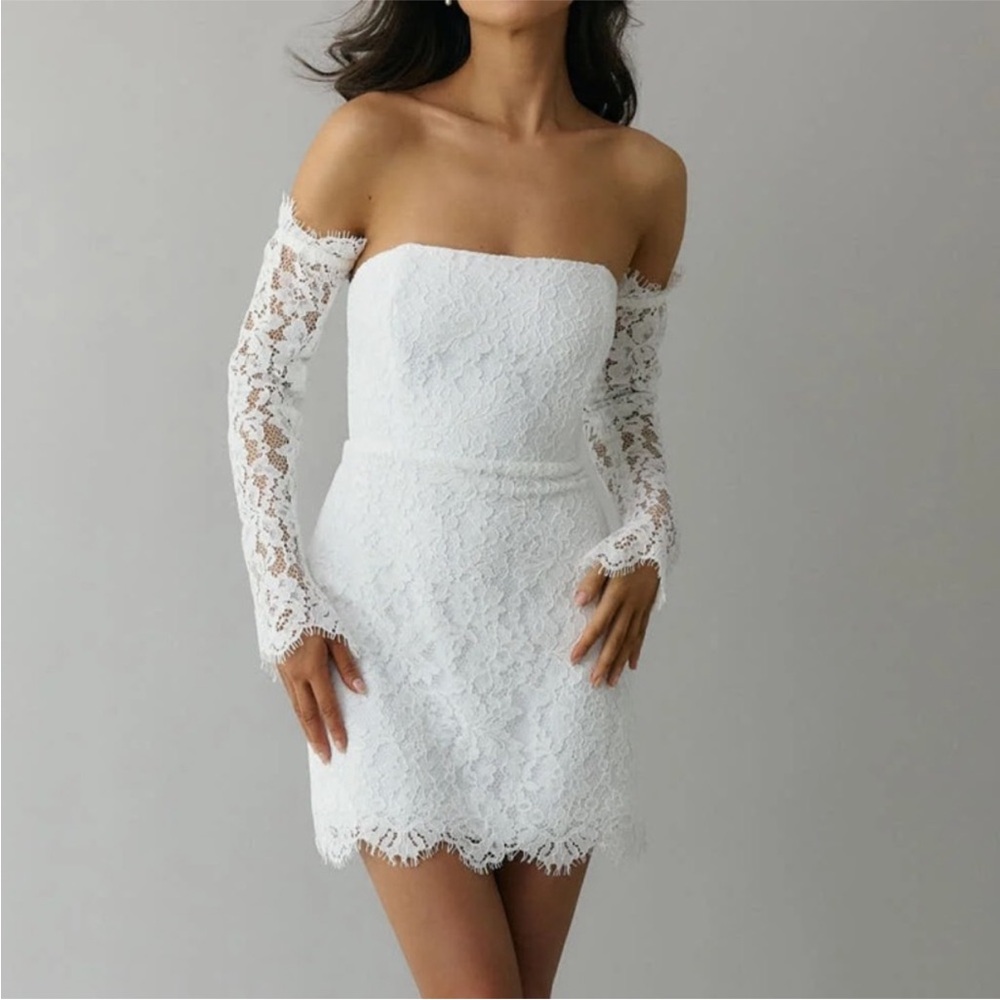 Park & Fifth White Strapless Off-Shoulder Lace Mini Dress